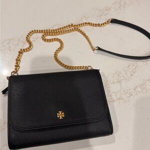 Tory Burch Black Emerson Crossbody Bag with Gold Chain